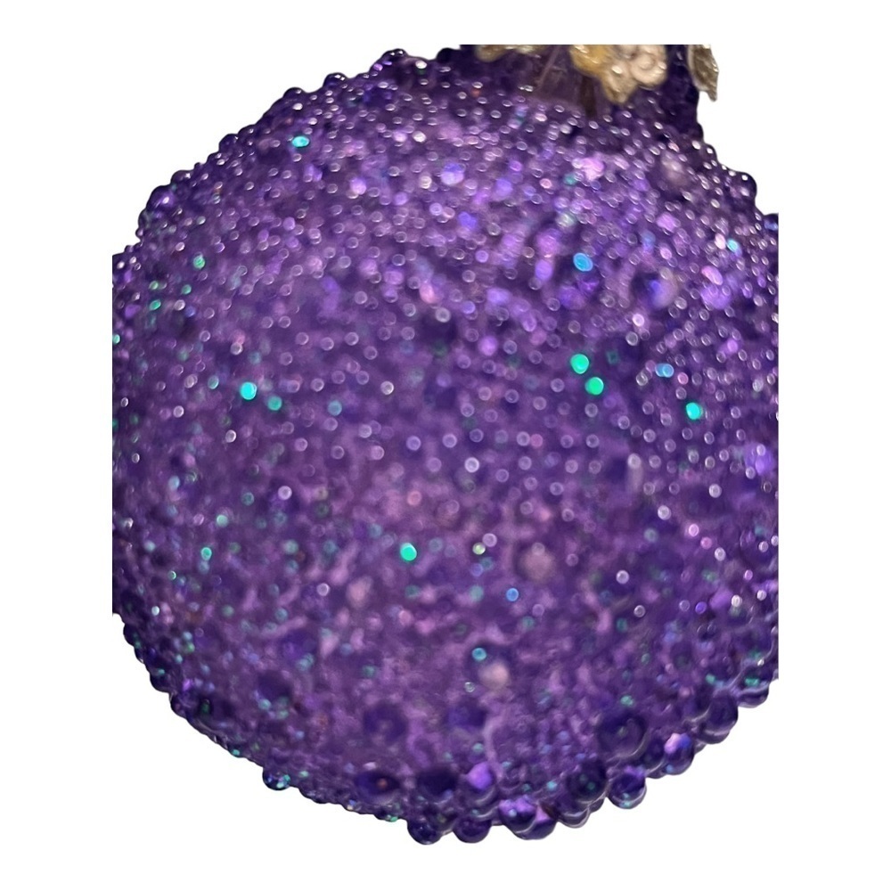 Christmas Vtg glass ornaments applied glass irridescent beads purple 3 shapes. - Picture 2 of 10